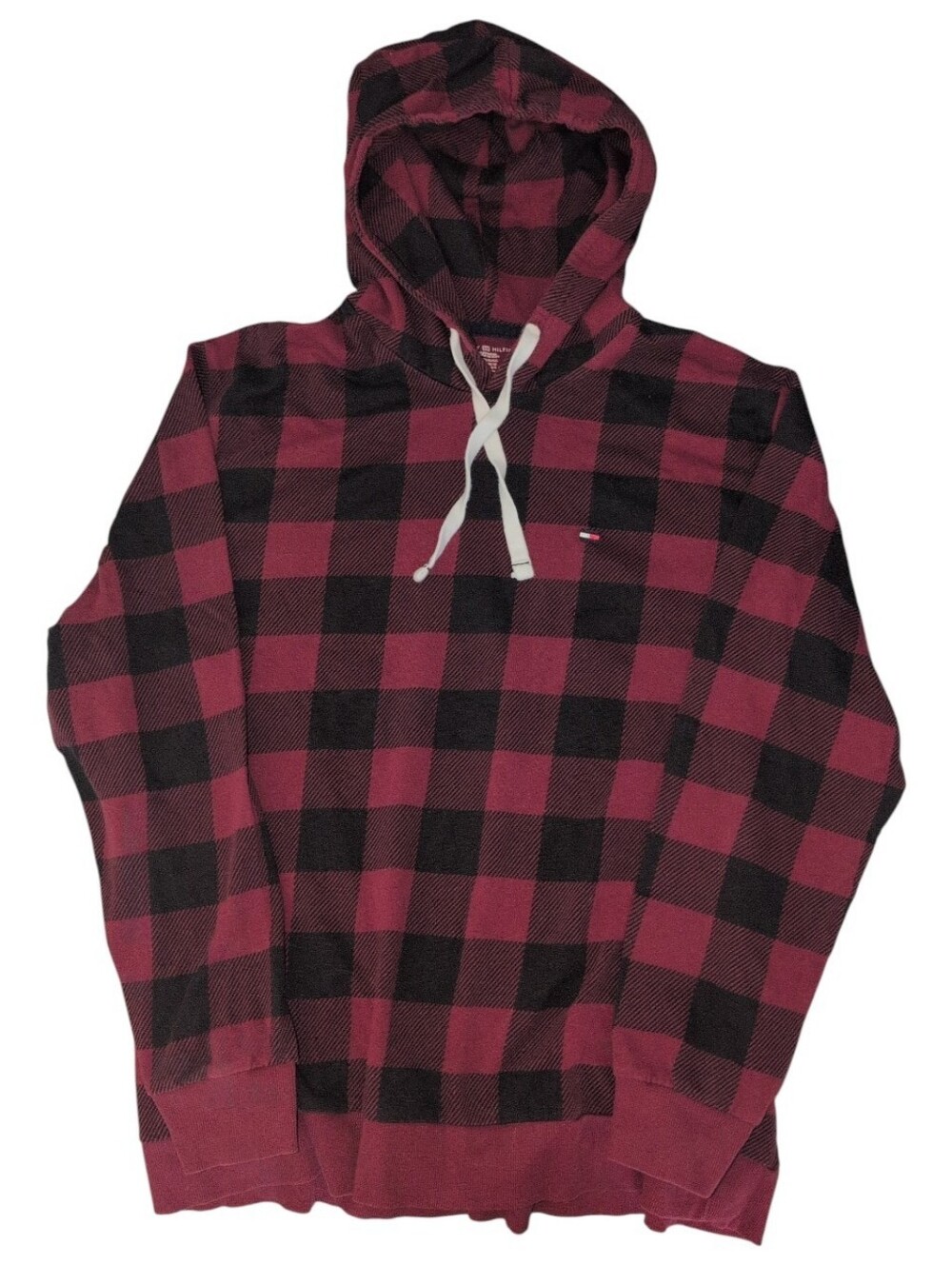 Tommy Hilfiger Red/black Plaid Cotton Hooded Sleep Ware Tagless Sweater Men’s XL